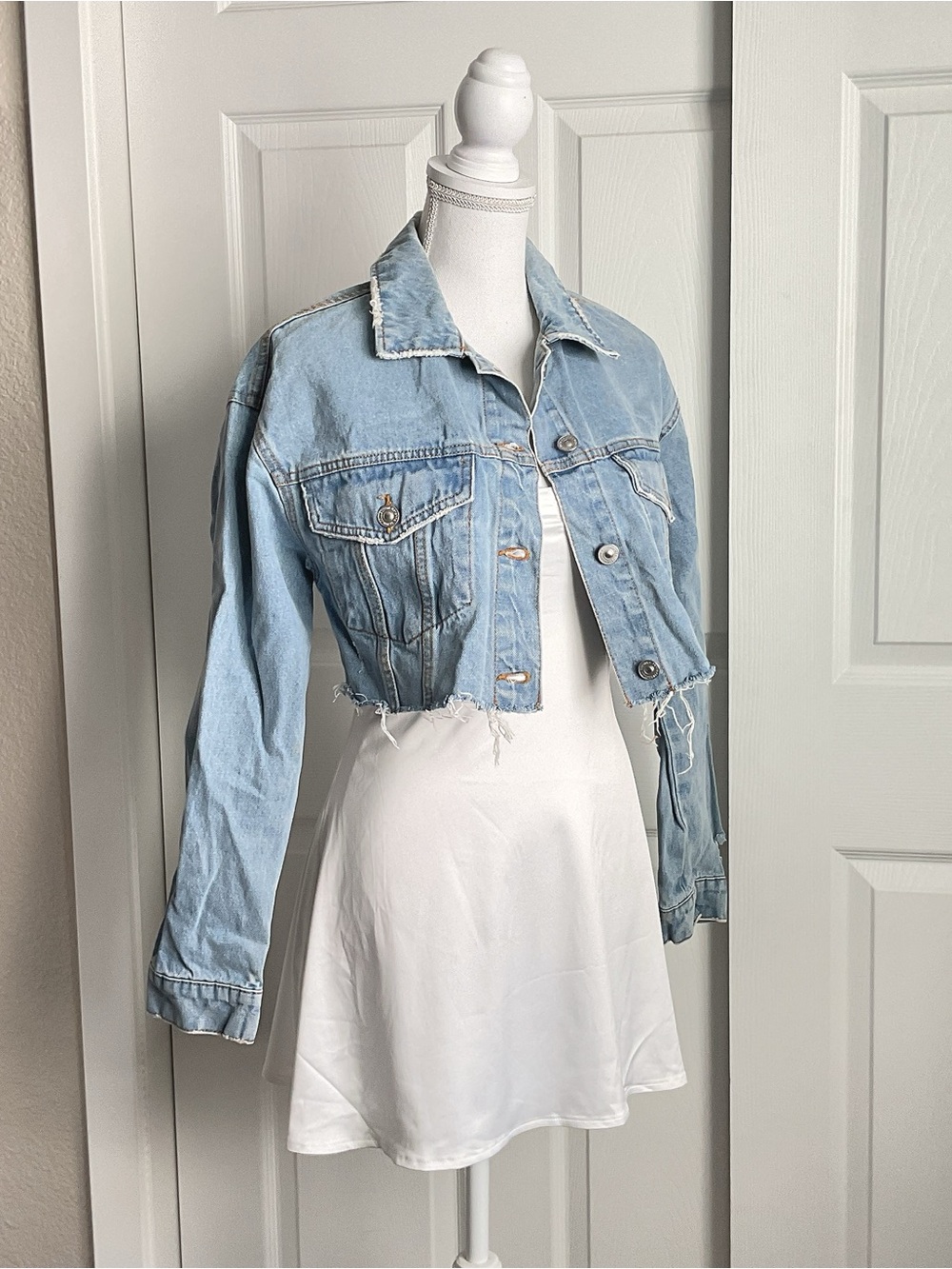 Bershka Light Blue Cropped Denim Jacket